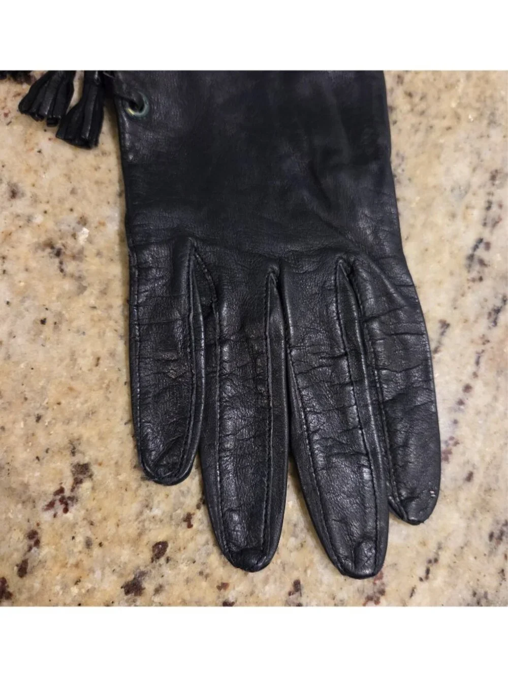 Vintage Womens Size S/M 6.5 Black Leather Gloves Tassle Lace Grommet Biker